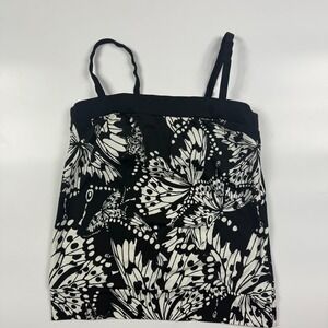 Jaclyn Smith Crop Tank Top Womens 6 Black White Butterfly Print Spaghetti Strap